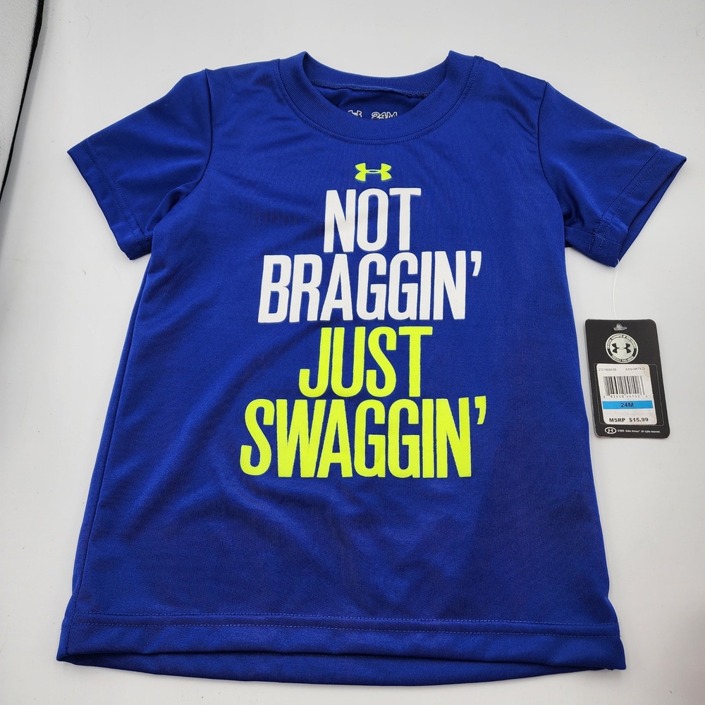 Under Armour Kids T Shirt Blue‎ Not Braggin Just Swaggin 24M New